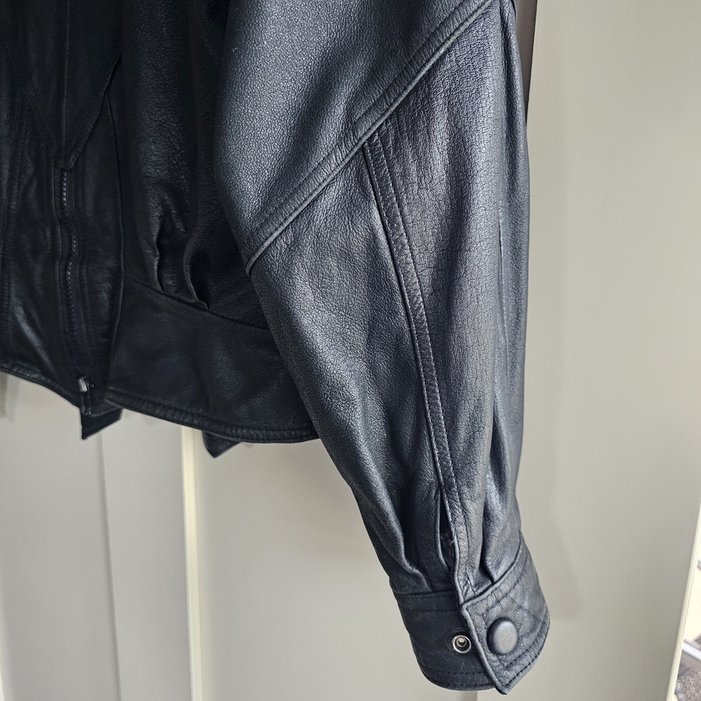 Wilson VTG Women's Black Leather Biker Cropped Bomber Jacket 80s Style - Picture 6 of 12
